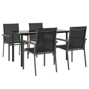 vidaXL 5 Piece Patio Dining Set Black Textilene and Steel-37