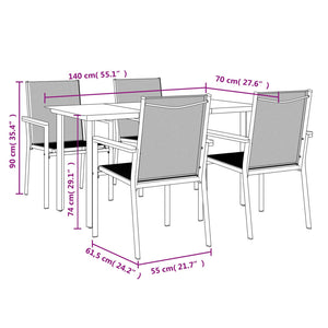 vidaXL 5 Piece Patio Dining Set Black Textilene and Steel-30