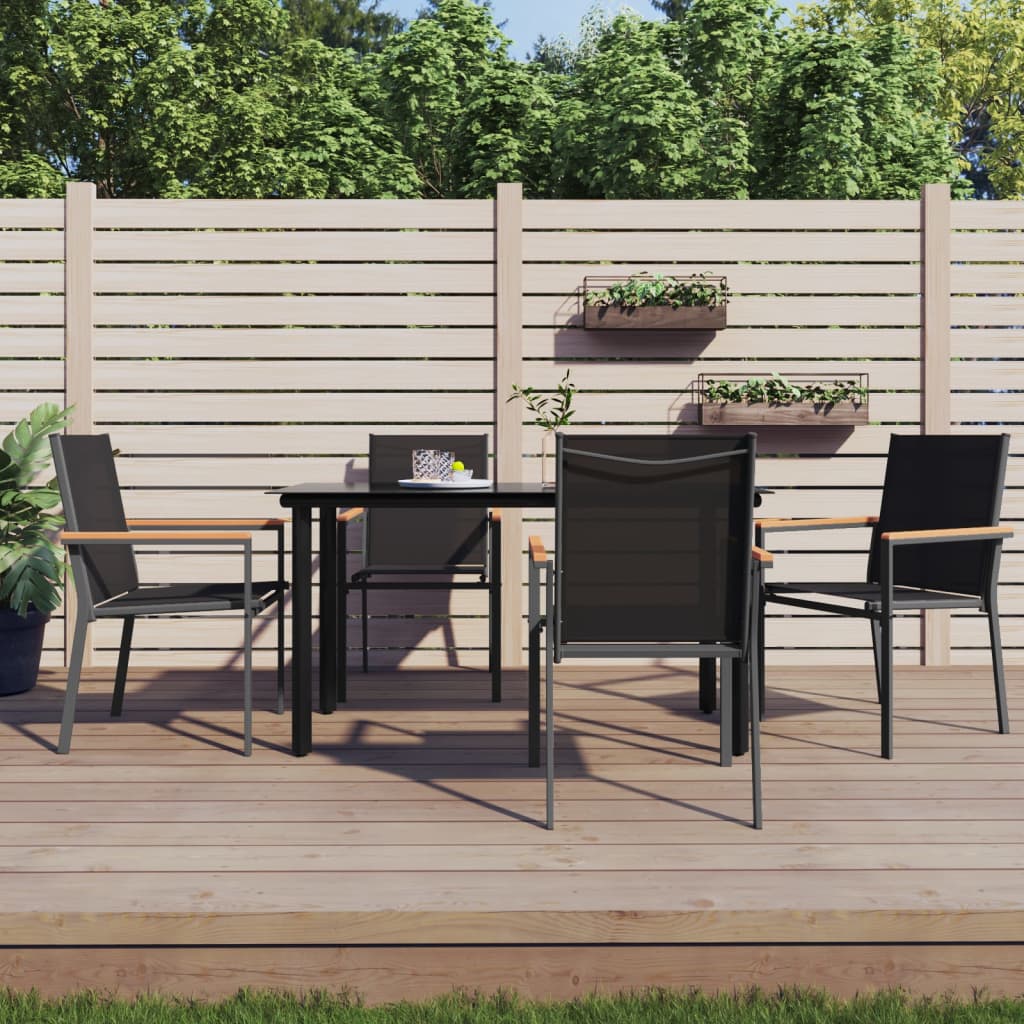 vidaXL 5 Piece Patio Dining Set Black Textilene and Steel-23