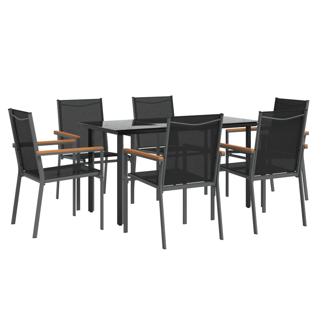 vidaXL 5 Piece Patio Dining Set Black Textilene and Steel-3