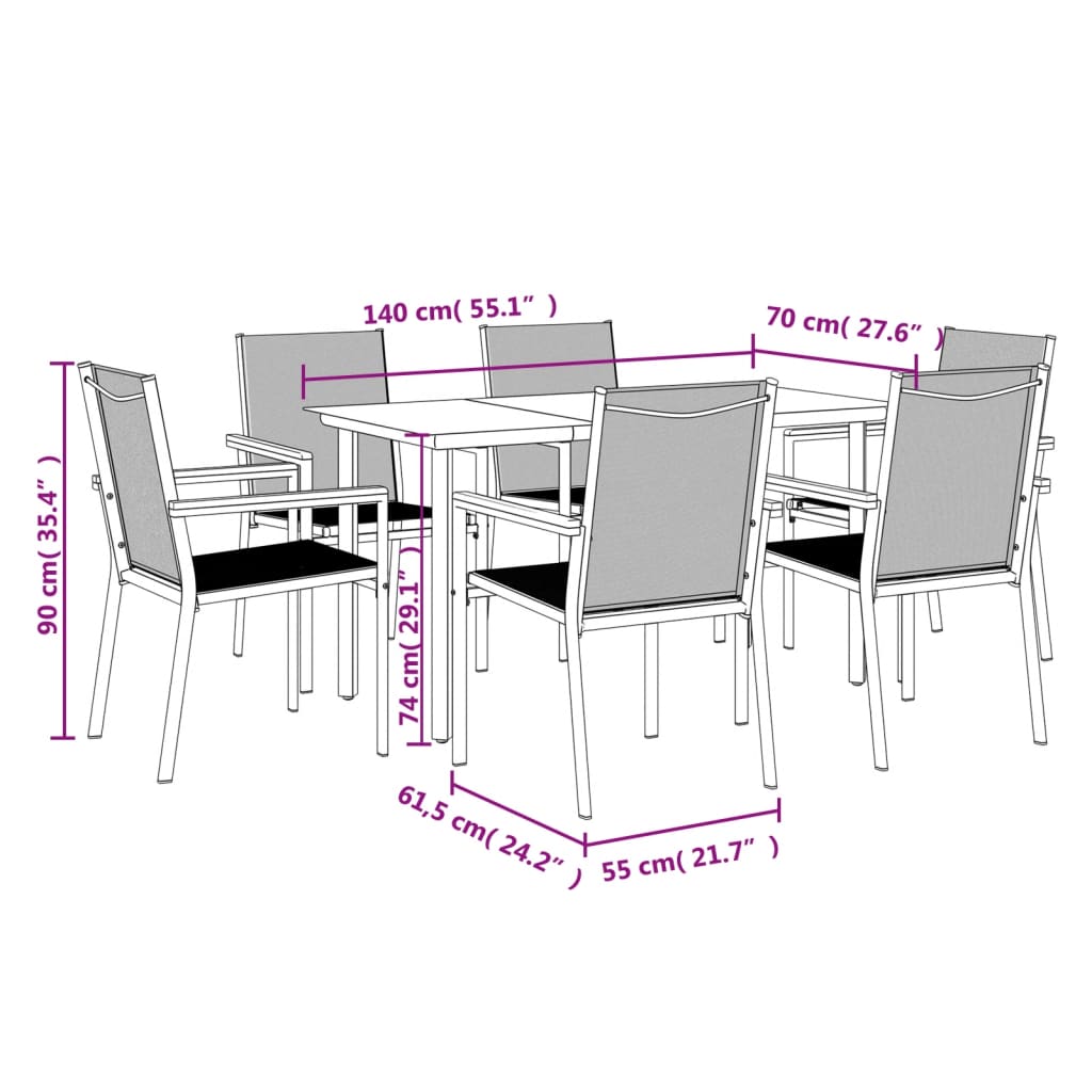 vidaXL 5 Piece Patio Dining Set Black Textilene and Steel-17