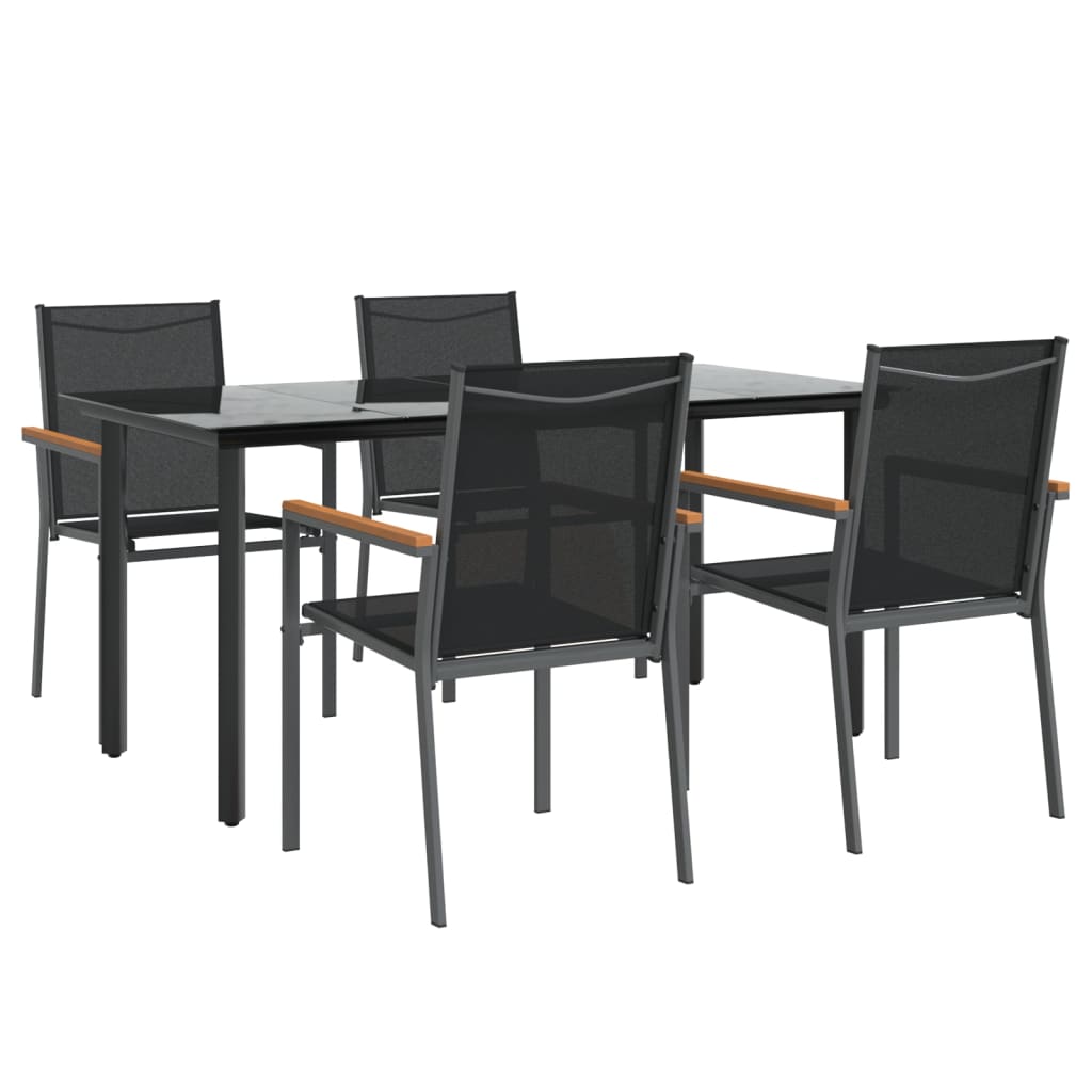 vidaXL 5 Piece Patio Dining Set Black Textilene and Steel-0