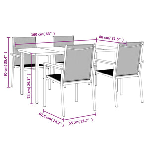 vidaXL 5 Piece Patio Dining Set Black Textilene and Steel-21