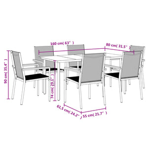 vidaXL 5 Piece Patio Dining Set Black Textilene and Steel-13