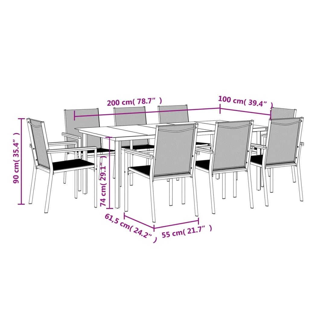 vidaXL 5 Piece Patio Dining Set Black Textilene and Steel-50