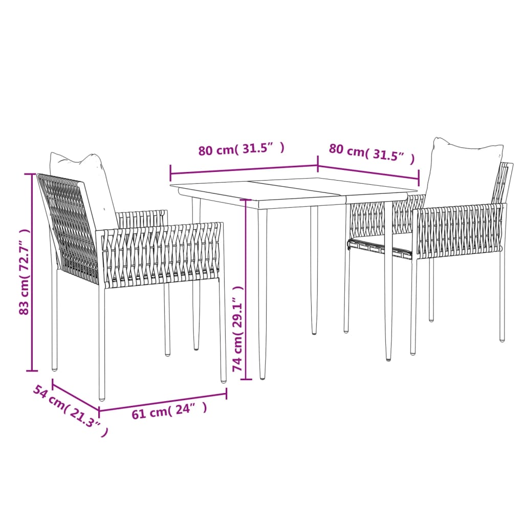 vidaXL Patio Dining Set with Cushions Outdoor Furniture Poly Rattan and Steel-30