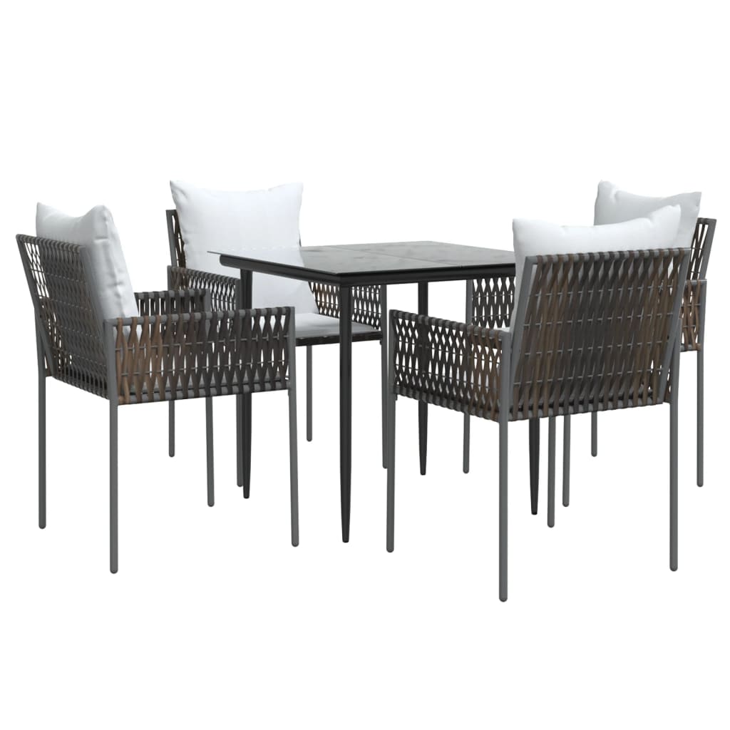 vidaXL Patio Dining Set with Cushions Outdoor Furniture Poly Rattan and Steel-46