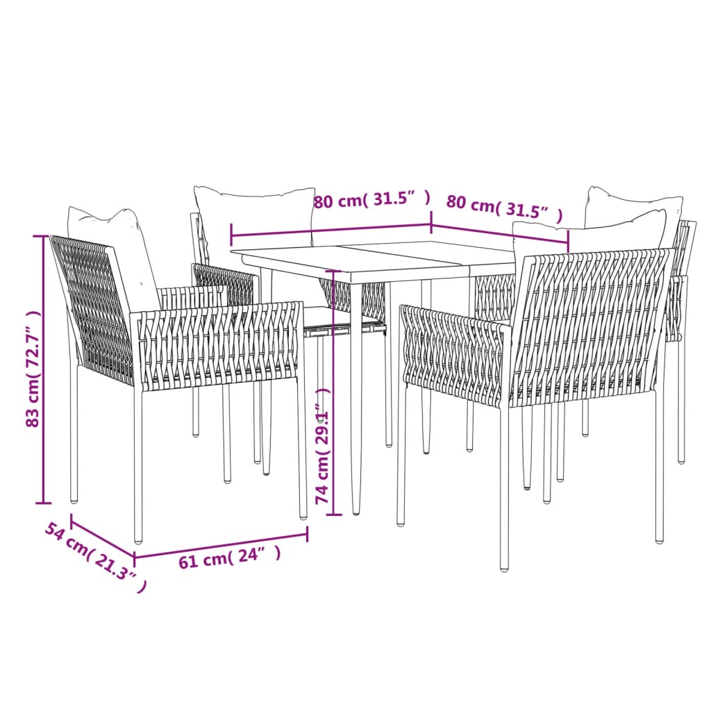 vidaXL Patio Dining Set with Cushions Outdoor Furniture Poly Rattan and Steel-39