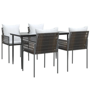 vidaXL Patio Dining Set with Cushions Outdoor Furniture Poly Rattan and Steel-3