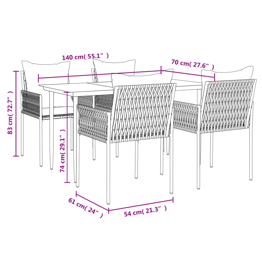 vidaXL Patio Dining Set with Cushions Outdoor Furniture Poly Rattan and Steel-17