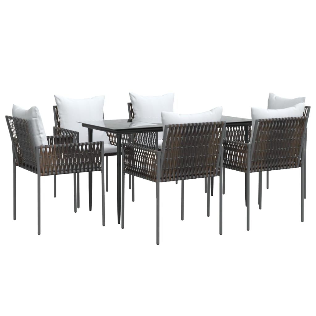 vidaXL Patio Dining Set with Cushions Outdoor Furniture Poly Rattan and Steel-7