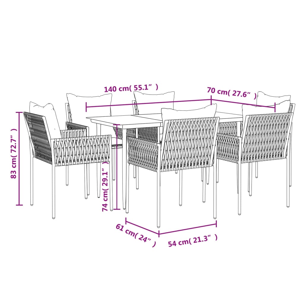 vidaXL Patio Dining Set with Cushions Outdoor Furniture Poly Rattan and Steel-21