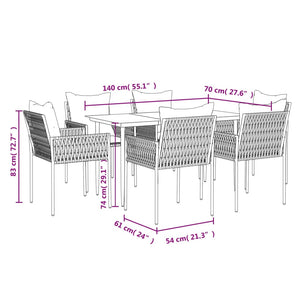 vidaXL Patio Dining Set with Cushions Outdoor Furniture Poly Rattan and Steel-21