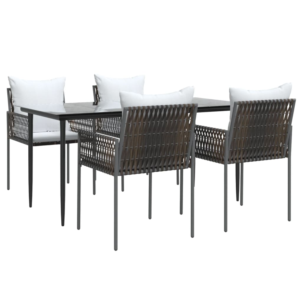 vidaXL Patio Dining Set Table and Chair with Cushions Poly Rattan and Steel-18