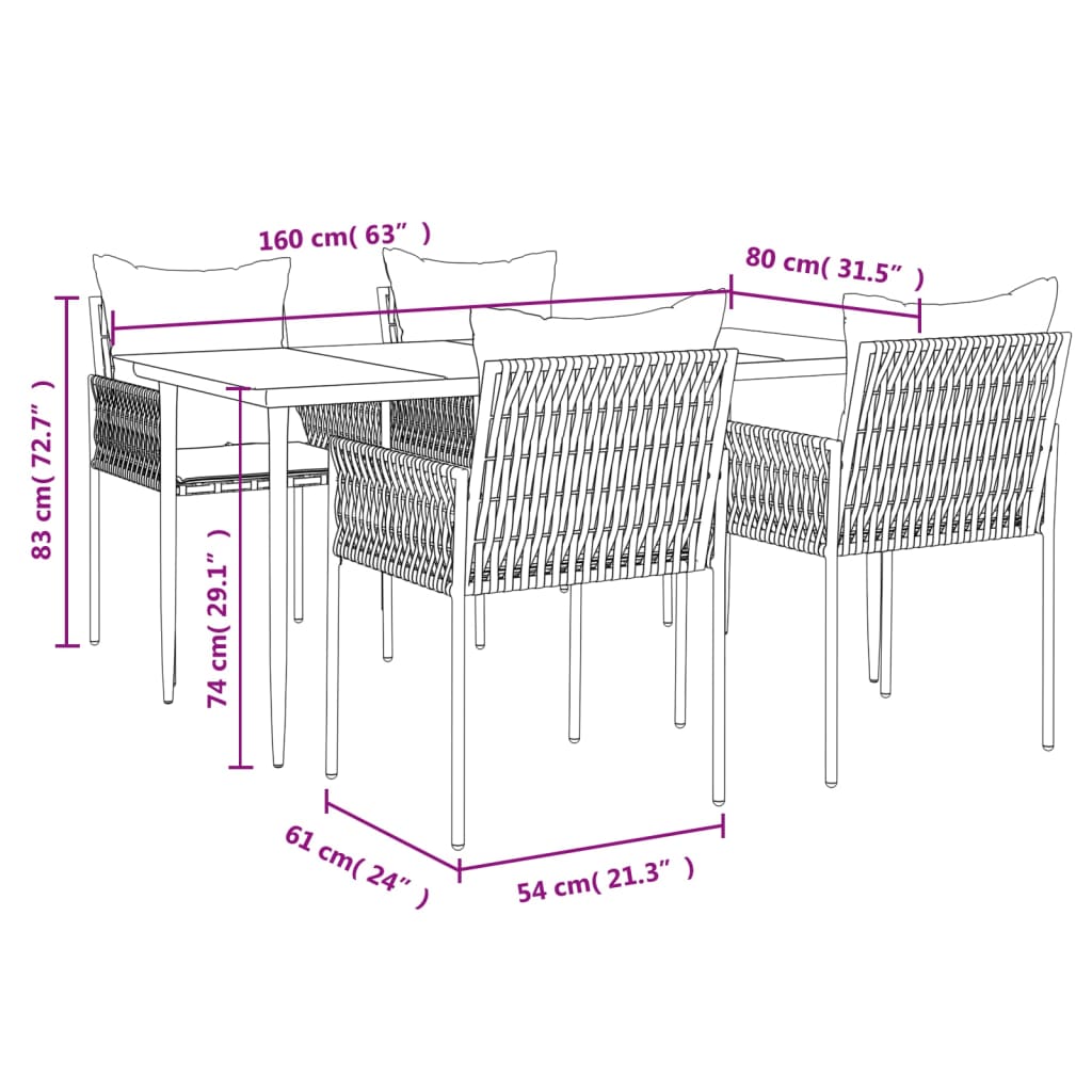 vidaXL Patio Dining Set Table and Chair with Cushions Poly Rattan and Steel-1