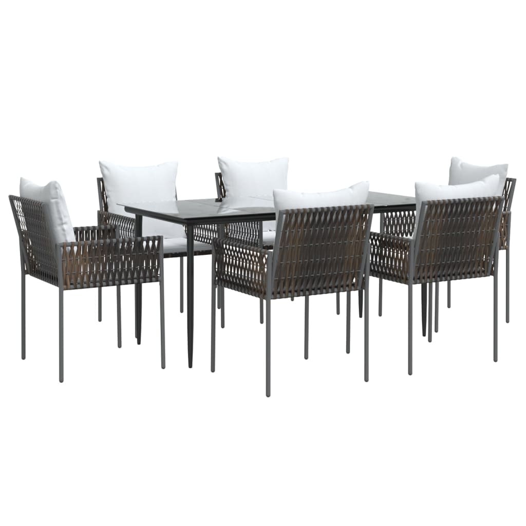 vidaXL Patio Dining Set Table and Chair with Cushions Poly Rattan and Steel-33