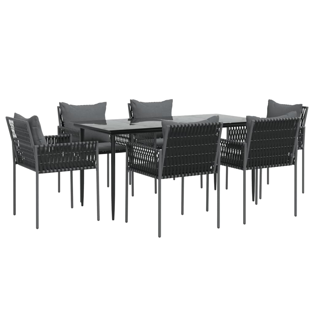 vidaXL Patio Dining Set Table and Chair with Cushions Poly Rattan and Steel-45