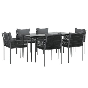 vidaXL Patio Dining Set Table and Chair with Cushions Poly Rattan and Steel-45