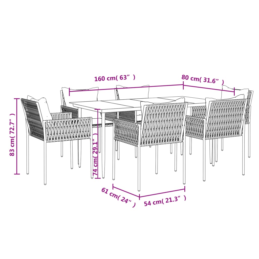 vidaXL Patio Dining Set Table and Chair with Cushions Poly Rattan and Steel-37