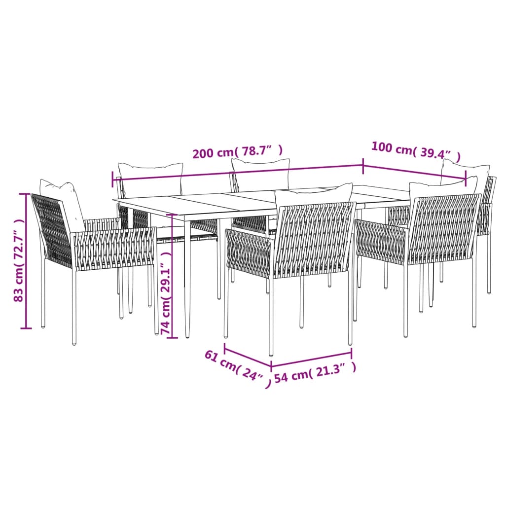 vidaXL Patio Dining Set Table and Chair with Cushions Poly Rattan and Steel-17