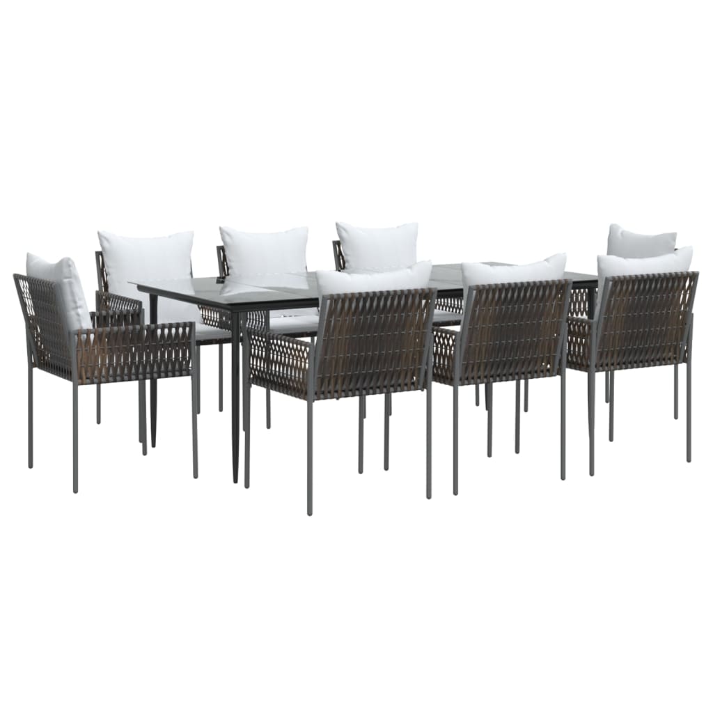 vidaXL Patio Dining Set Table and Chair with Cushions Poly Rattan and Steel-59