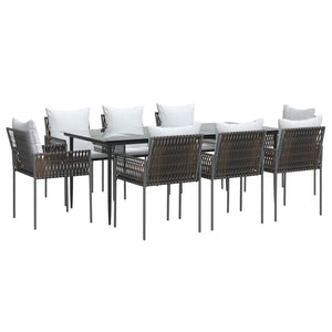 vidaXL Patio Dining Set Table and Chair with Cushions Poly Rattan and Steel-59