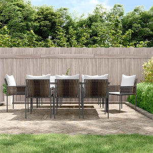 vidaXL Patio Dining Set Table and Chair with Cushions Poly Rattan and Steel-66