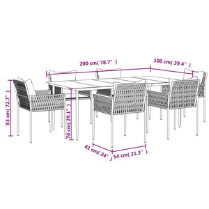 vidaXL Patio Dining Set Table and Chair with Cushions Poly Rattan and Steel-21