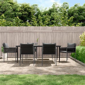 vidaXL Patio Dining Set Table and Chair with Cushions Poly Rattan and Steel-24