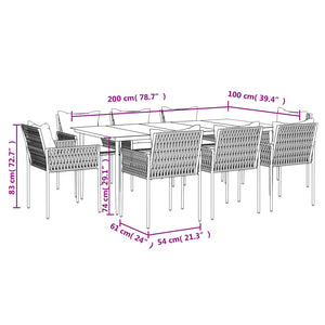 vidaXL Patio Dining Set Table and Chair with Cushions Poly Rattan and Steel-64