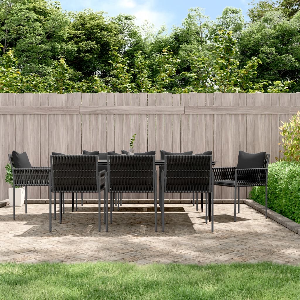 vidaXL Patio Dining Set Table and Chair with Cushions Poly Rattan and Steel-38