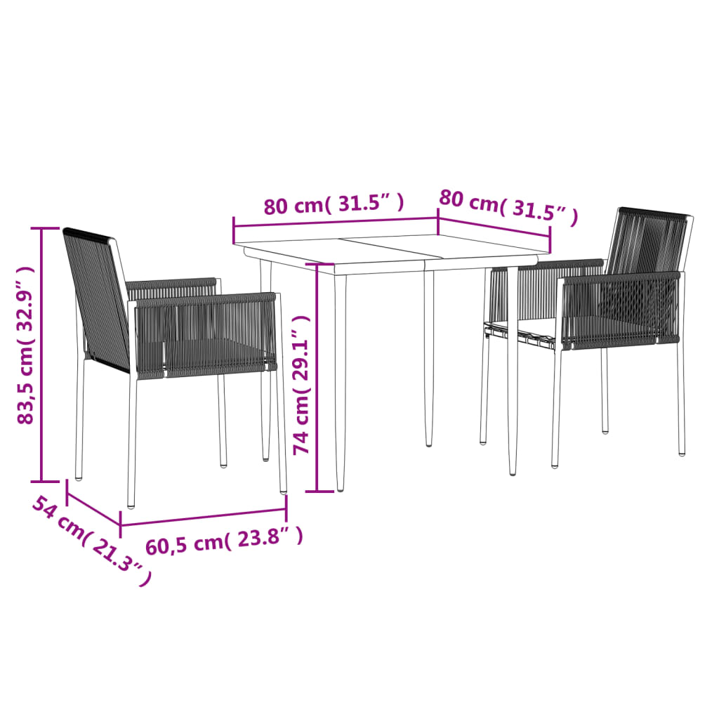 vidaXL Patio Dining Set Table and Chair with Cushions Poly Rattan and Steel-54