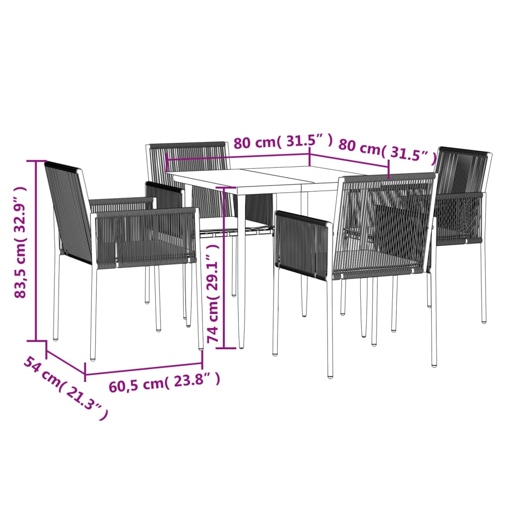 vidaXL Patio Dining Set Table and Chair with Cushions Poly Rattan and Steel-66