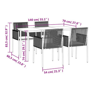 vidaXL Patio Dining Set Table and Chair with Cushions Poly Rattan and Steel-44