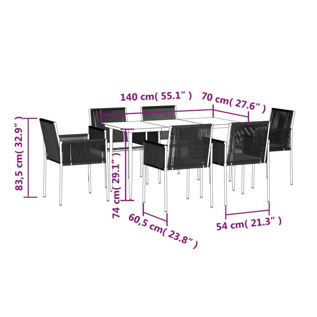 vidaXL Patio Dining Set Table and Chair with Cushions Poly Rattan and Steel-57