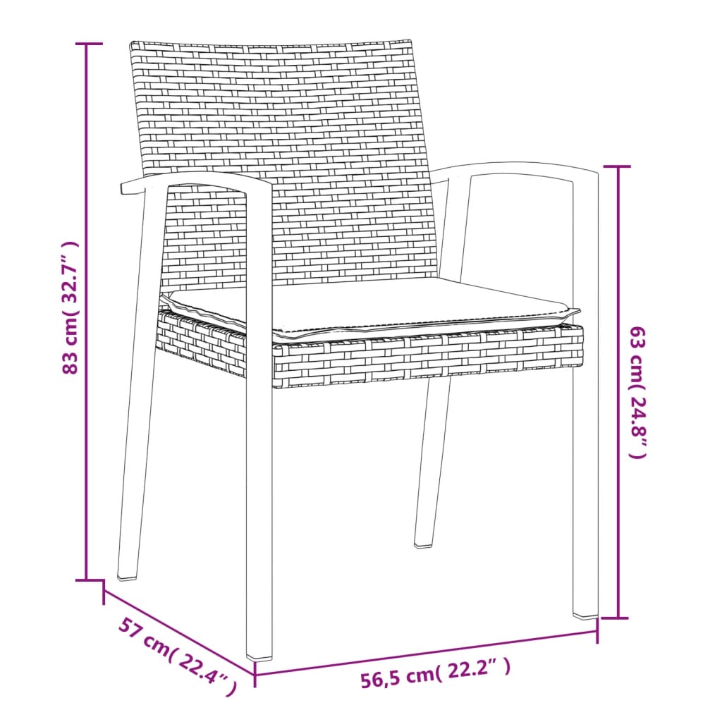 vidaXL Patio Chair Outdoor Seat with Cushions Patio Furniture Poly Rattan-13