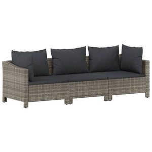 vidaXL 3 Piece Patio Lounge Set with Cushions Gray Poly Rattan-9