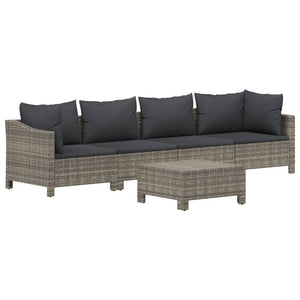 vidaXL 3 Piece Patio Lounge Set with Cushions Gray Poly Rattan-4