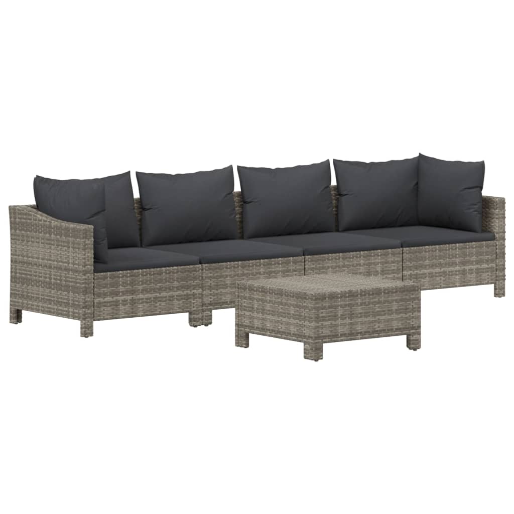 vidaXL 3 Piece Patio Lounge Set with Cushions Gray Poly Rattan-10