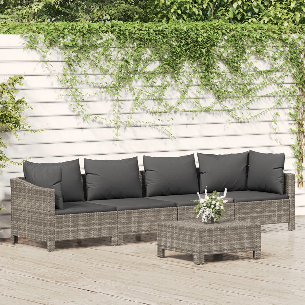 vidaXL 3 Piece Patio Lounge Set with Cushions Gray Poly Rattan-6