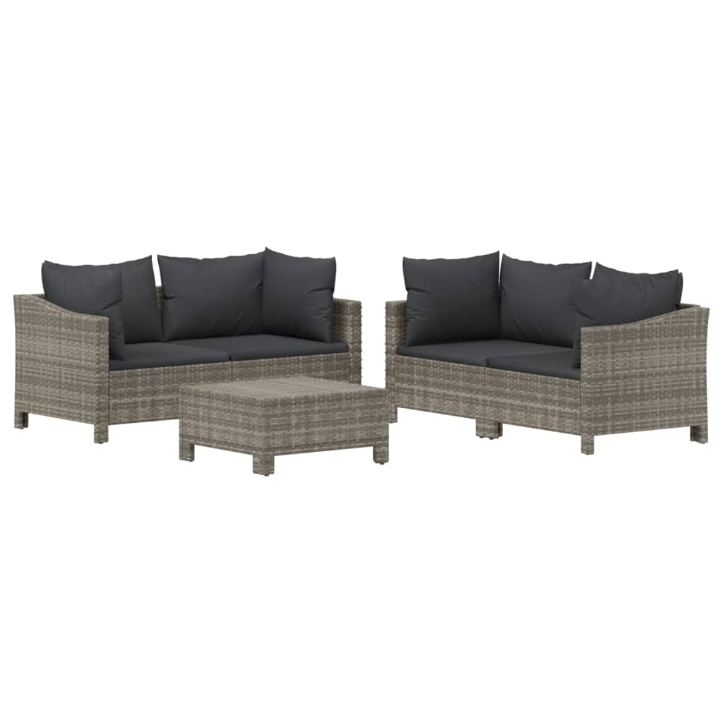 vidaXL 5 Piece Patio Lounge Set with Cushions Gray Poly Rattan-3