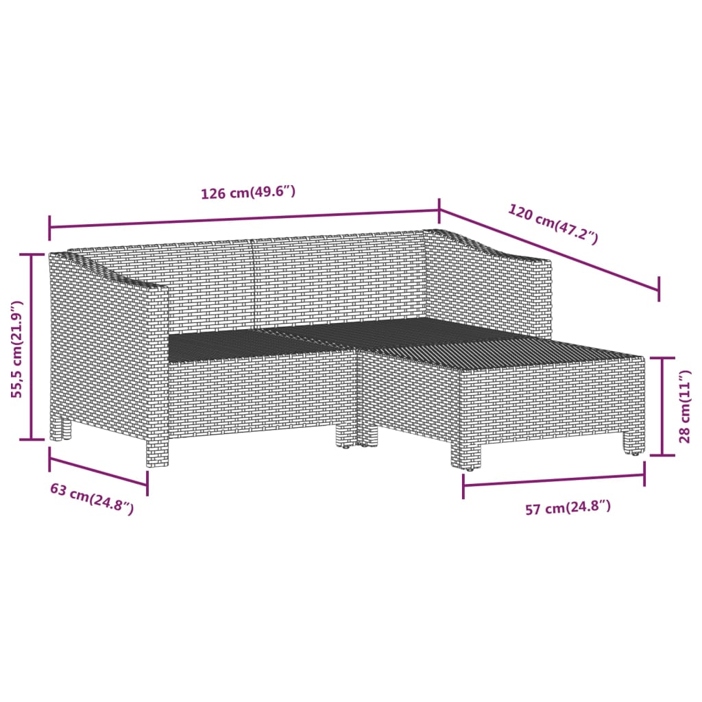 vidaXL 5 Piece Patio Lounge Set with Cushions Gray Poly Rattan-18