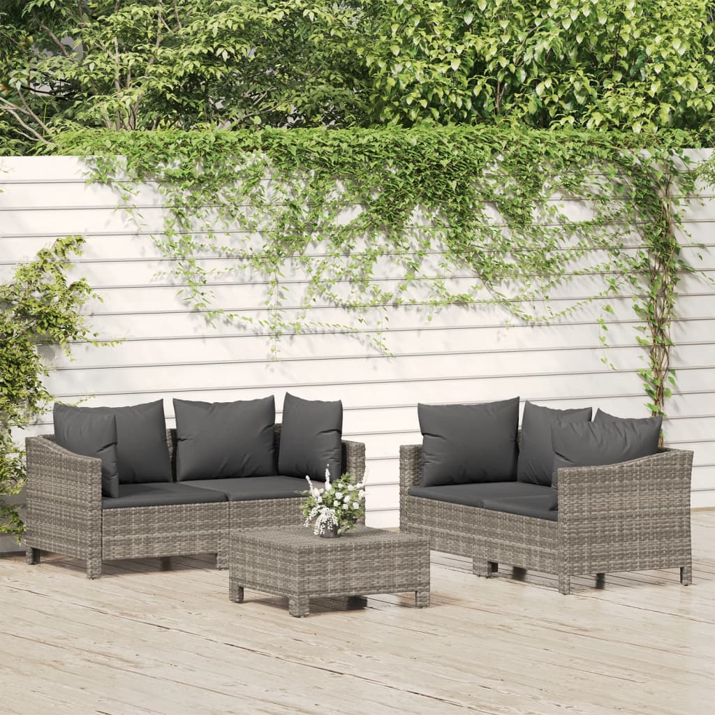 vidaXL 5 Piece Patio Lounge Set with Cushions Gray Poly Rattan-13