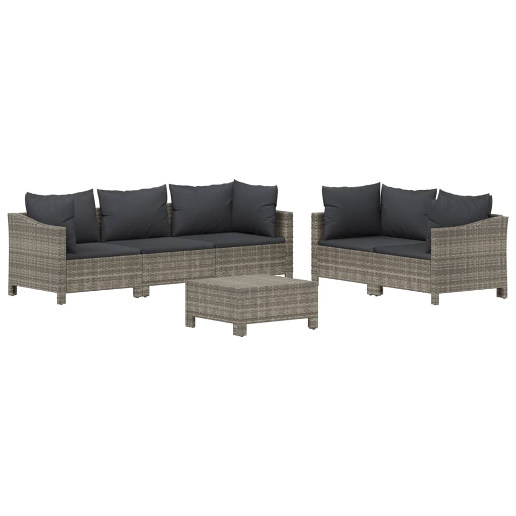 vidaXL 5 Piece Patio Lounge Set with Cushions Gray Poly Rattan-22