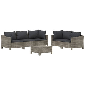 vidaXL 5 Piece Patio Lounge Set with Cushions Gray Poly Rattan-7