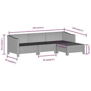 vidaXL 5 Piece Patio Lounge Set with Cushions Gray Poly Rattan-17