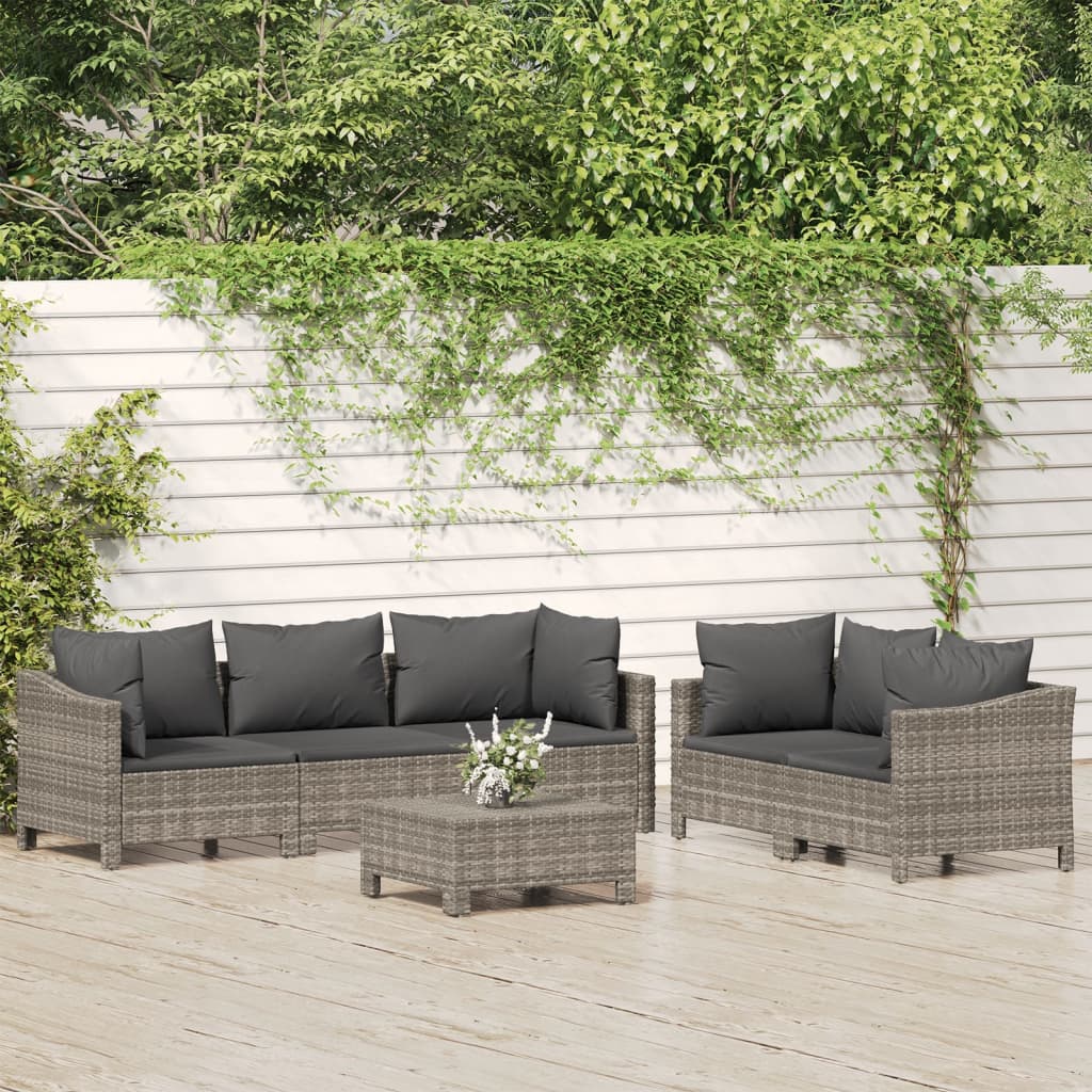 vidaXL 5 Piece Patio Lounge Set with Cushions Gray Poly Rattan-12