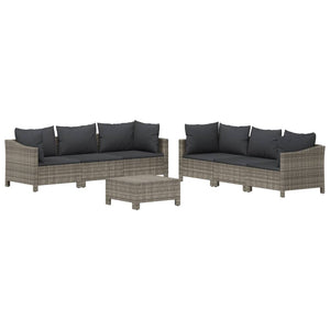 vidaXL 5 Piece Patio Lounge Set with Cushions Gray Poly Rattan-6