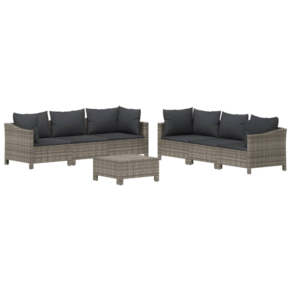 vidaXL 5 Piece Patio Lounge Set with Cushions Gray Poly Rattan-21