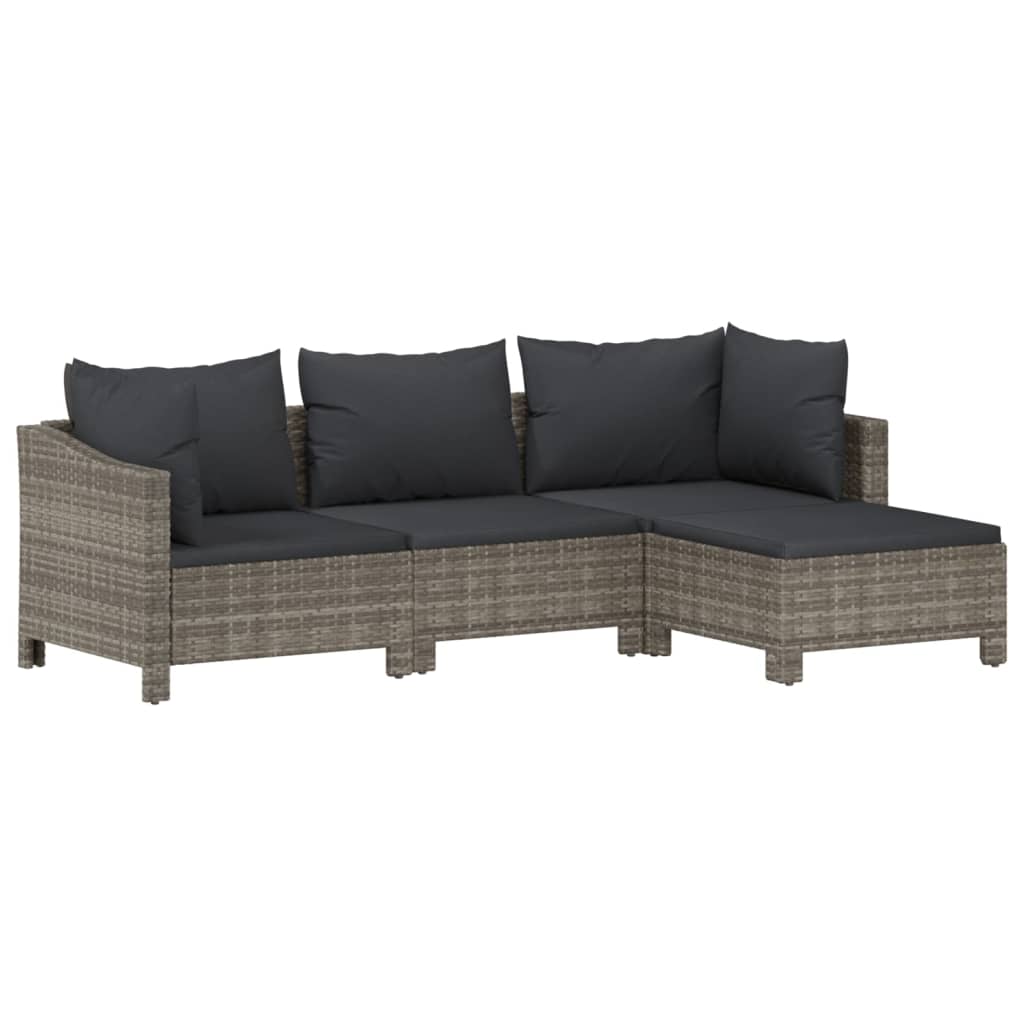 vidaXL 5 Piece Patio Lounge Set with Cushions Gray Poly Rattan-36